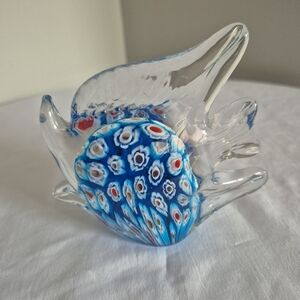 Murano Millefiori Blue Glass Angelfish Paper Weight Collectable